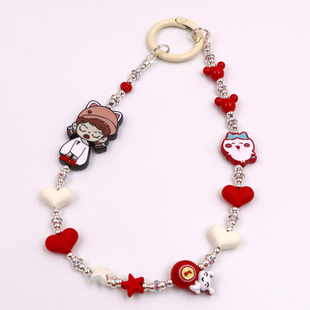 直播间 原创合金手机链包挂链钥匙链汽车饰品手工DIY串珠萌粒 A款