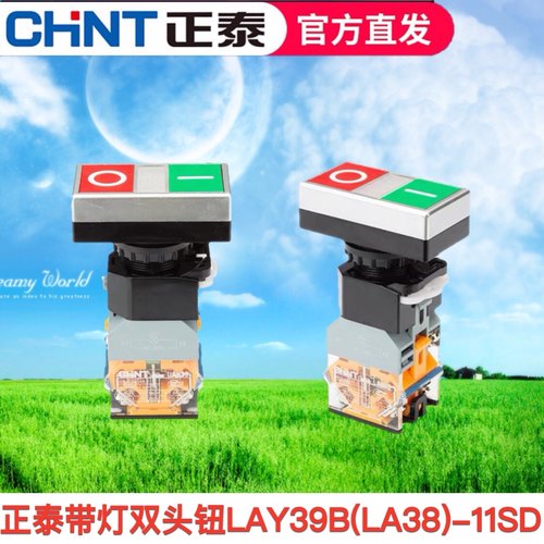 正泰按钮开关带灯双头钮LAY39B(LA38)-11SD 红绿平钮一常开一常闭