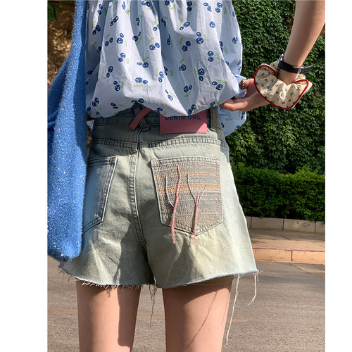 牛仔短裤女夏季高腰毛边破洞裤子