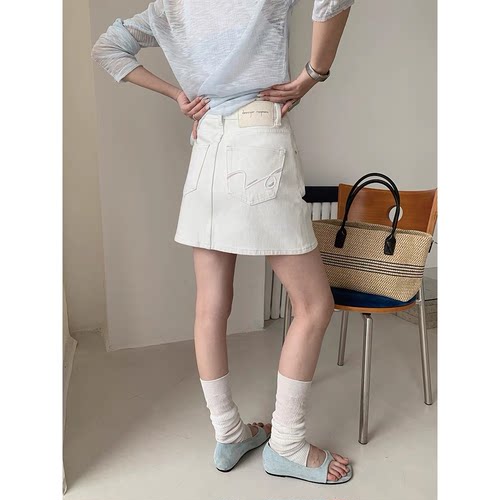 白色牛仔半身裙女夏季显瘦短裙子