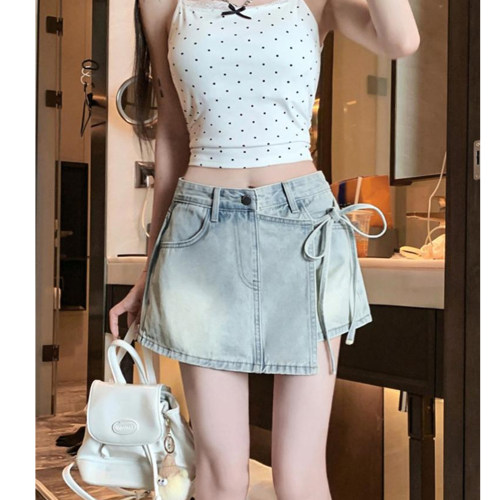 浅色牛仔短裙裤高腰显瘦半身裙女