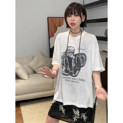 复古美式风印花短袖T恤女夏上衣
