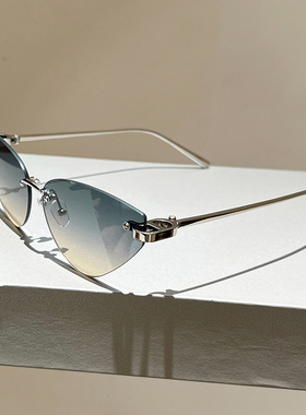 韩版金属无框猫眼太阳眼镜高级感