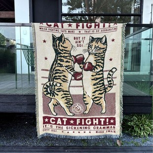 跨境外贸可爱猫咪挂毯针织线毯装饰挂画DIY壁毯多功能毯野餐地毯