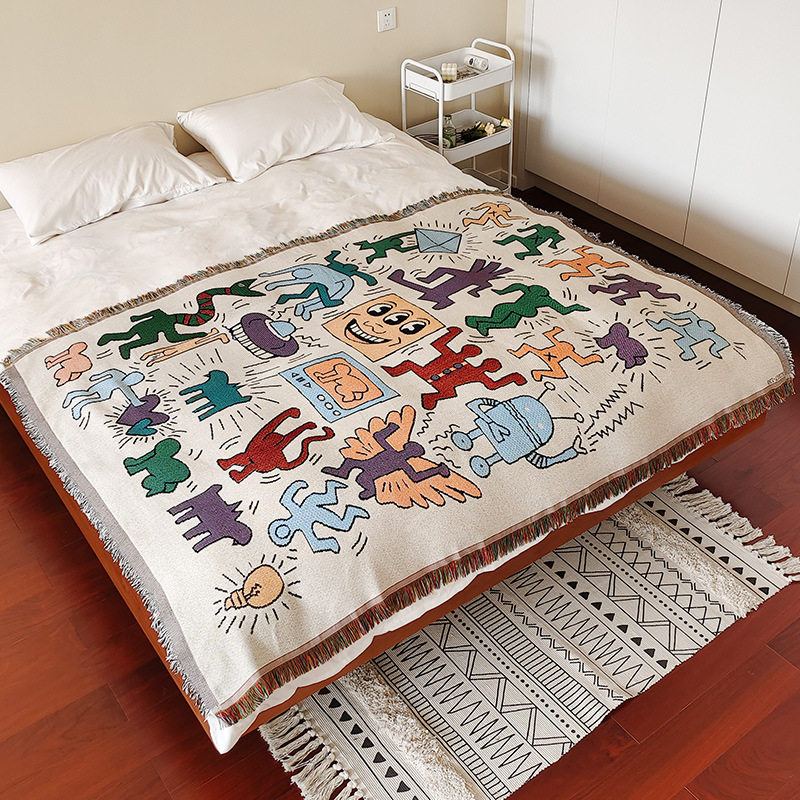 跨境外贸棉纱提花盖毯床尾装饰搭巾酒店样板房民宿床旗床尾巾床单,床上用品,床旗,淘宝优惠券,粉丝福利购,淘宝优惠卷