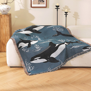 跨境外贸多功能线毯鲸鱼挂毯小红书DIY装饰挂画壁毯半成品挂布