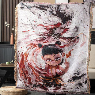 跨境外贸哪吒动漫针织线毯艺术挂毯挂画万能装饰盖巾沙发毯盖毯