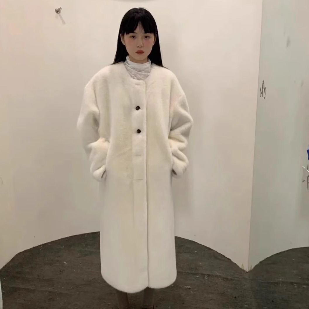 软乎乎～仿水貂毛加厚保暖开衫皮毛一体环保皮草外套毛毛大衣女冬