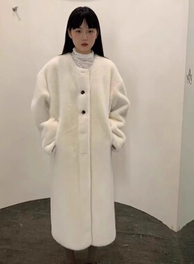 软乎乎～仿水貂毛加厚保暖开衫皮毛一体环保皮草外套毛毛大衣女冬