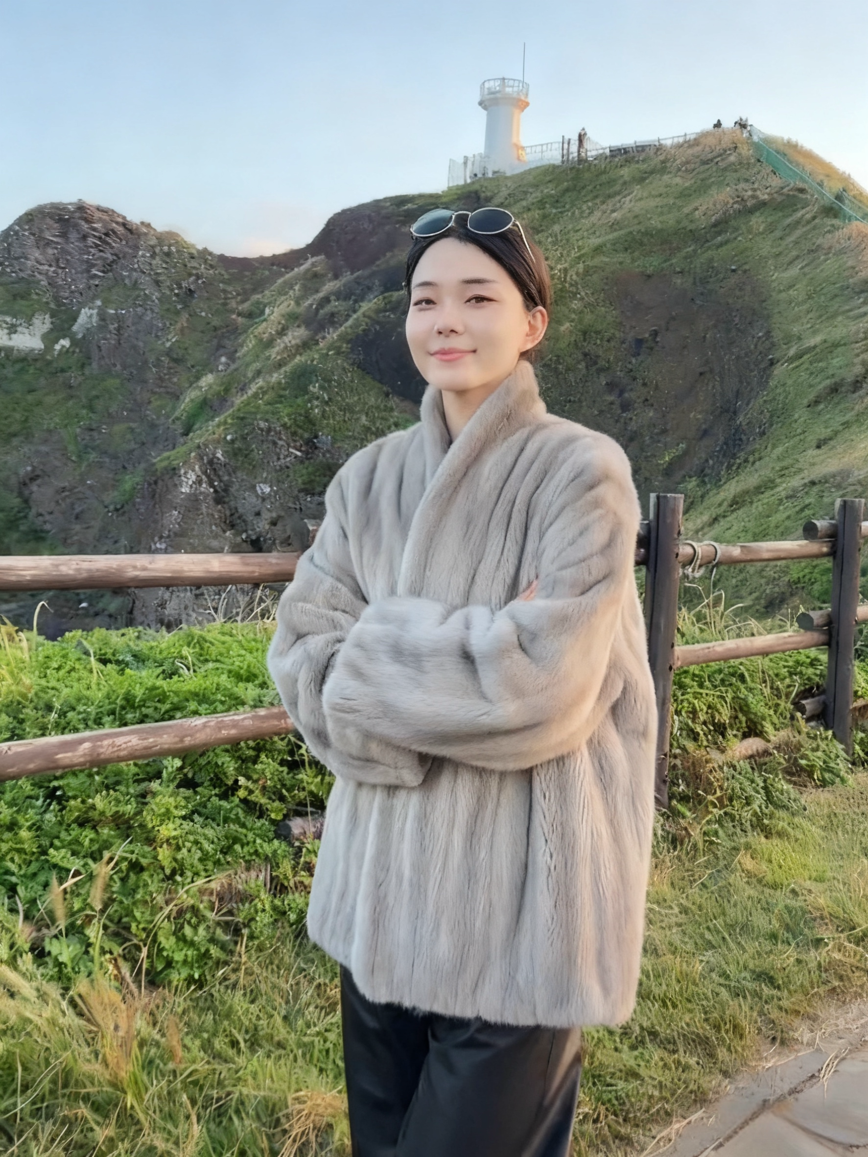 日落大道秋冬新款仿水貂毛抽刀青果领皮草外套环保毛毛一体大衣女