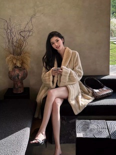 毛毛大衣 宽松保暖中长款 冬日序曲仿水貂毛皮草外套女秋冬新款 挽袖