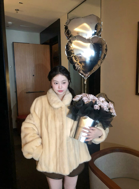 劳拉小姐2025新款小翻领仿水貂环保皮草毛毛外套女毛宽松秋冬季