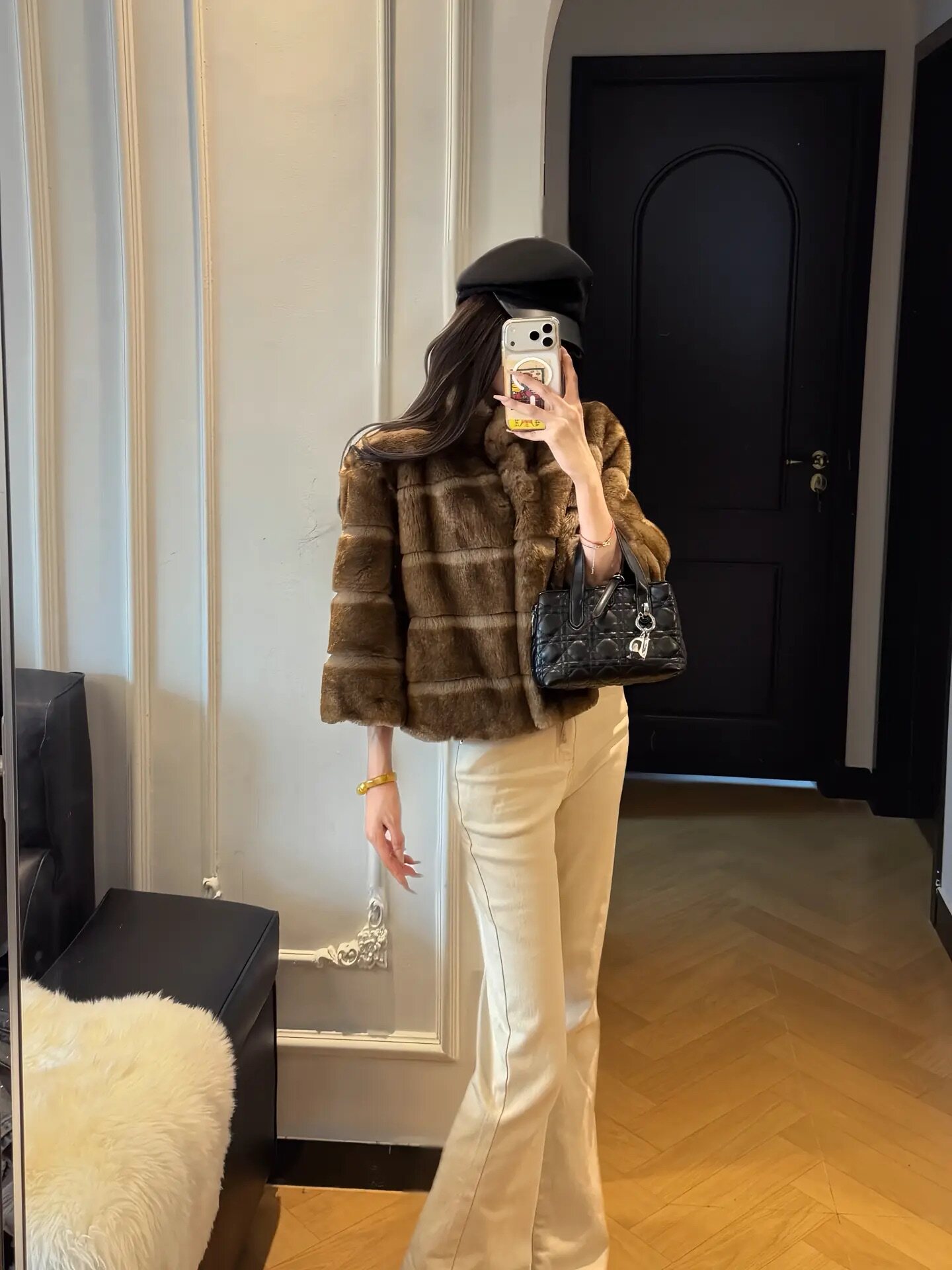 冬日摩卡 横排仿獭兔皮草外套女短款宽松加厚毛毛秋冬