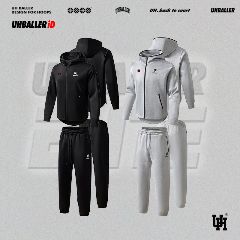 UHBALLER运动套装男定制美式帽衫长裤教练服篮球团队出场服印logo