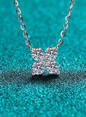 S925纯银镀18K金莫桑石项链女镀PT950铂金花瓣吊坠简约高级感百搭