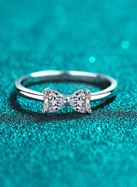 s925银镀18K金戒指女莫桑石心心相印指环镀pt950铂金介子时尚礼物