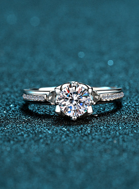 s925银镀18K金莫桑石手捧花女戒太阳花时尚潮流镀PT950 铂金戒子