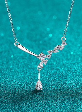 s925纯银镀18K金项链莫桑石吊坠水滴简约钻石项链气质镀PT950铂金