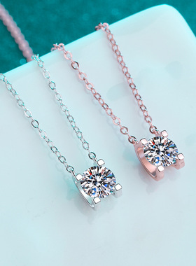 S925纯银镀18K金项链莫桑石玫瑰金锁骨链钻石吊坠饰品镀pt950铂金