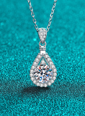 925纯银镀18K金莫桑钻项链女莫桑石吊坠精致项链镀pt950铂金颈链