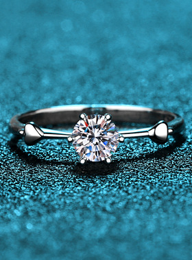 s925银镀18K金莫桑石戒指女心心相连可爱镀PT950铂金指环钻石饰品