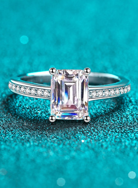 s925银镀18K金戒指女莫桑石指环镀pt950铂金介子雷迪恩祖母绿指环