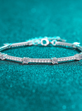 S925纯银镀18K金莫桑石手链女小众百搭气质手饰品镀PT950 铂金