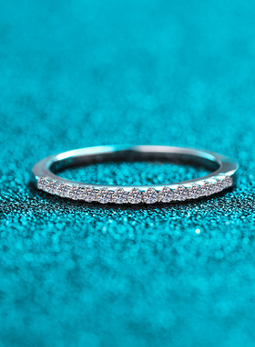 s925银镀18K金镀pt950铂金镶嵌莫桑石排戒满钻戒指女时尚饰品礼物