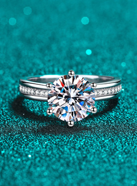 s925银镀18K金戒指女手捧花3克拉莫桑石指环镀pt950铂金D色 VVS1