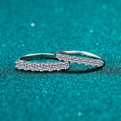 s925银镀18K金戒指女莫桑排戒70分莫桑石镀PT950铂金戒指戒圈饰品