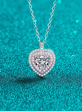 s925纯银镀18K金项链女包莫桑石吊坠镀pt950铂金分色玫瑰金锁骨链