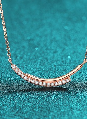 925纯银镀18K金莫桑石香槟金项链女款微笑条链简约款镀PT950 铂金