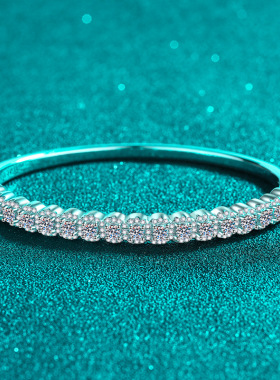 s925银镀18K金手镯满镶全莫桑石手链满天星简约设计感镀PT950铂金