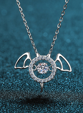 s925银镀18K金灵动莫桑石项链女神钻石小恶魔颈链镀pt950铂金简约