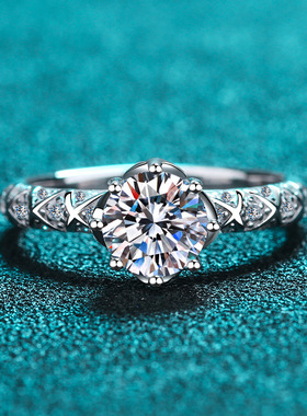 s925银镀18K金戒指女镀pt950铂金莫桑石指环八爪网红款尾指高级