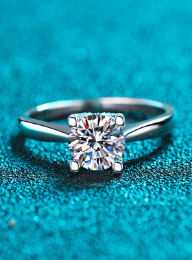 s925银镀18K金镀pt950铂金莫桑石戒指女神款高端时尚W指环首饰礼