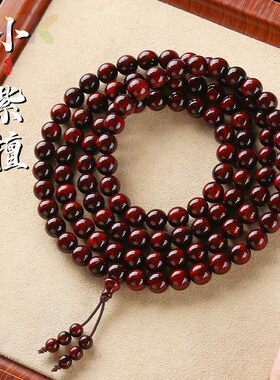 印度真小叶紫檀木质手串盘玩108颗多圈佛珠老料文玩手链情侣款.7
