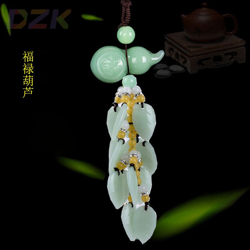 新款浅绿玉树叶款一帆风顺汽车挂件出入平安佛观音花瓶吊坠.9