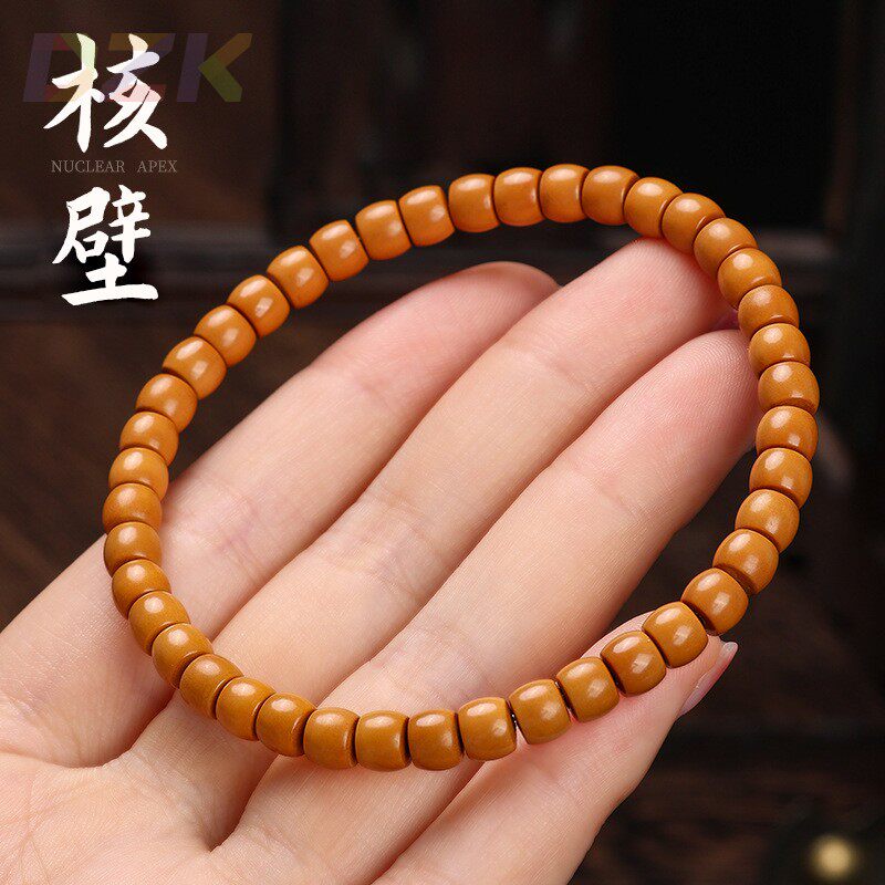 精品橄榄核核壁直切桶珠手串单圈素籽玛瑙绿松配饰佛珠文玩手链.9