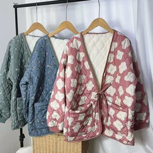 様丘制物日单女士秋冬新款 上衣 绗缝保暖夹棉防风家居服长袖