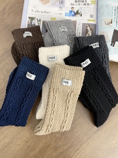 秋冬新款加厚保暖中筒袜女袜子堆堆袜布标袜子