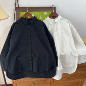 打底衫 女士翻领系扣纯棉衬衫 宽松衬衣 新款 原单外贸日系春季