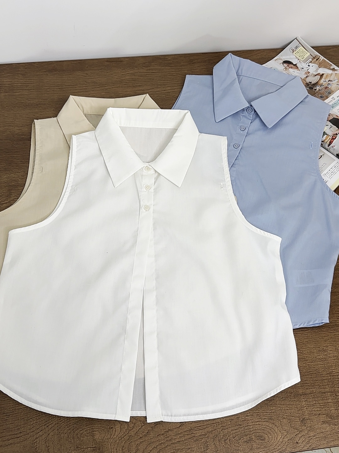 日单无袖衬衫春夏韩版女款百搭打底职业衬衣背心新款假领子