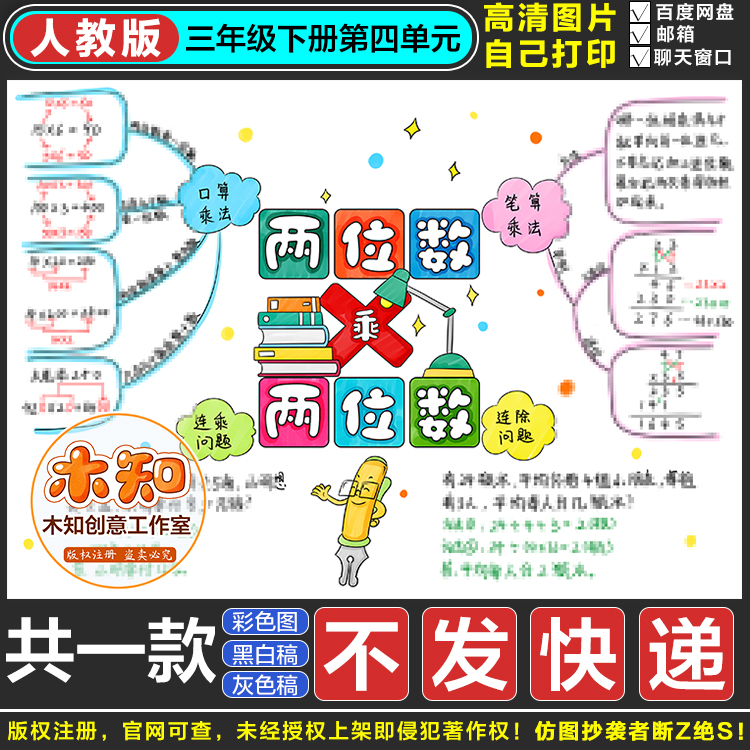 732两位数乘两位数思维导图数学手抄报三年级下册第四单元FS 商务/设计服务 设计素材/源文件 原图主图