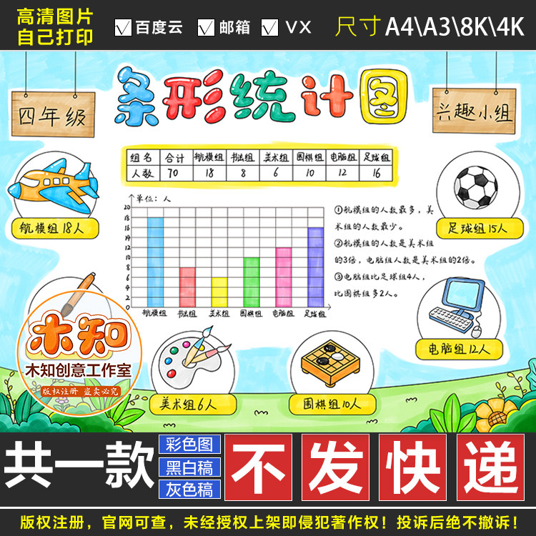 510条形统计图手抄报模板小学数学四年级上册数学主题日记小报G