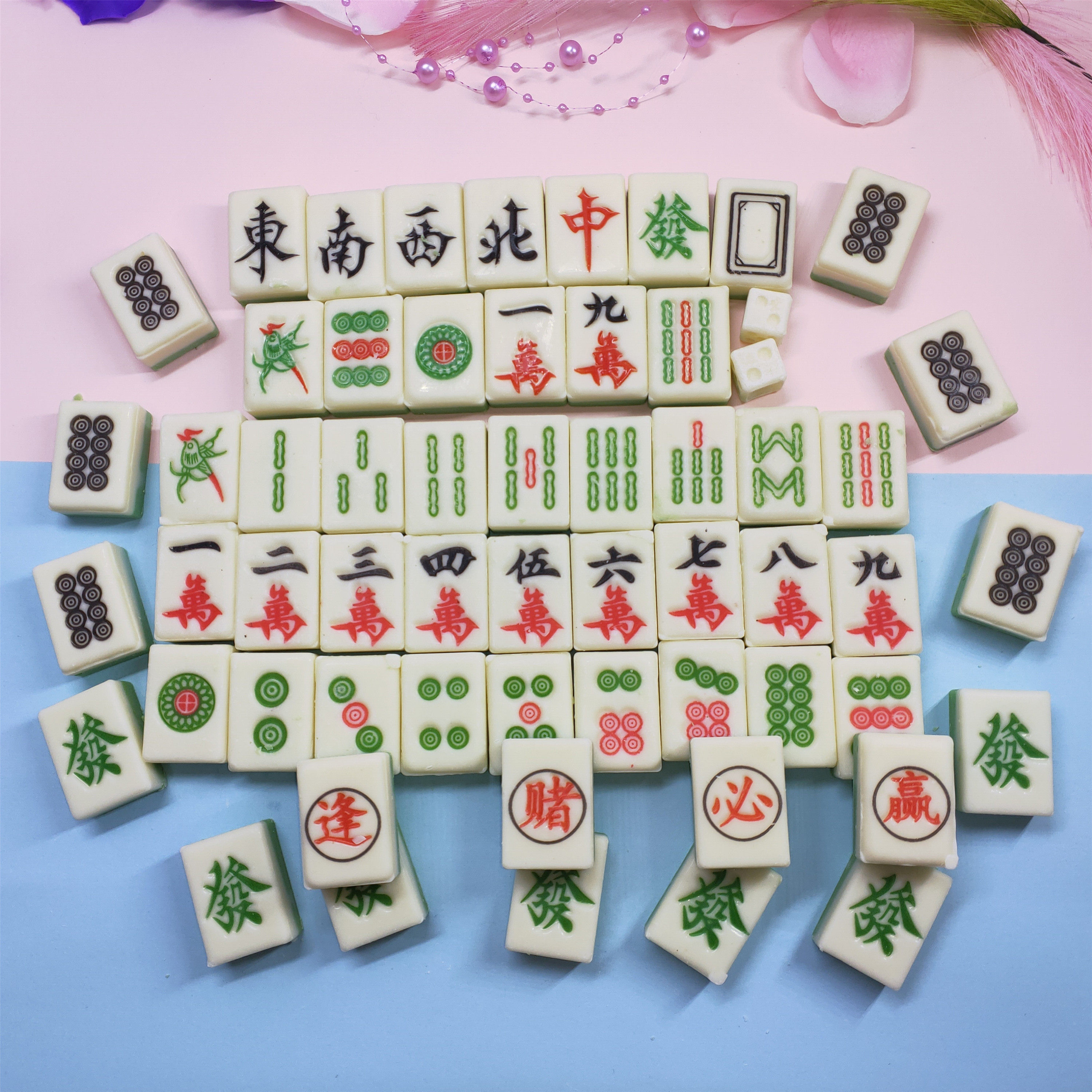 巧克力麻将蛋糕装饰摆件可食用麻节日装扮用品