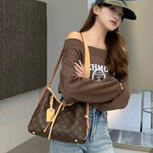 品牌真皮包包老花斜挎包软皮托特包女2026新款 百搭单肩腋下包 时尚