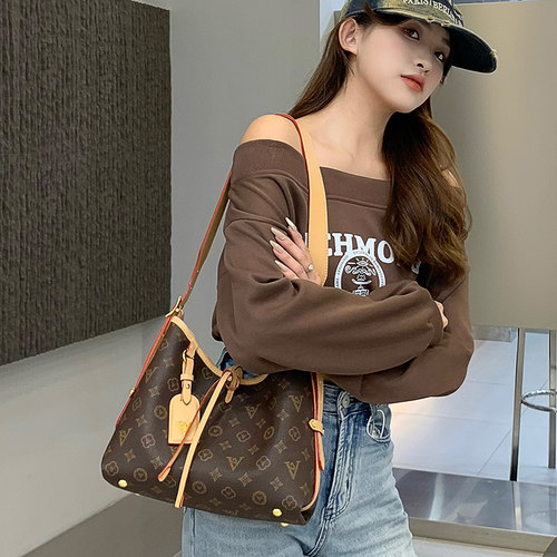 品牌真皮包包老花斜挎包软皮托特包女2025新款时尚百搭单肩腋下包