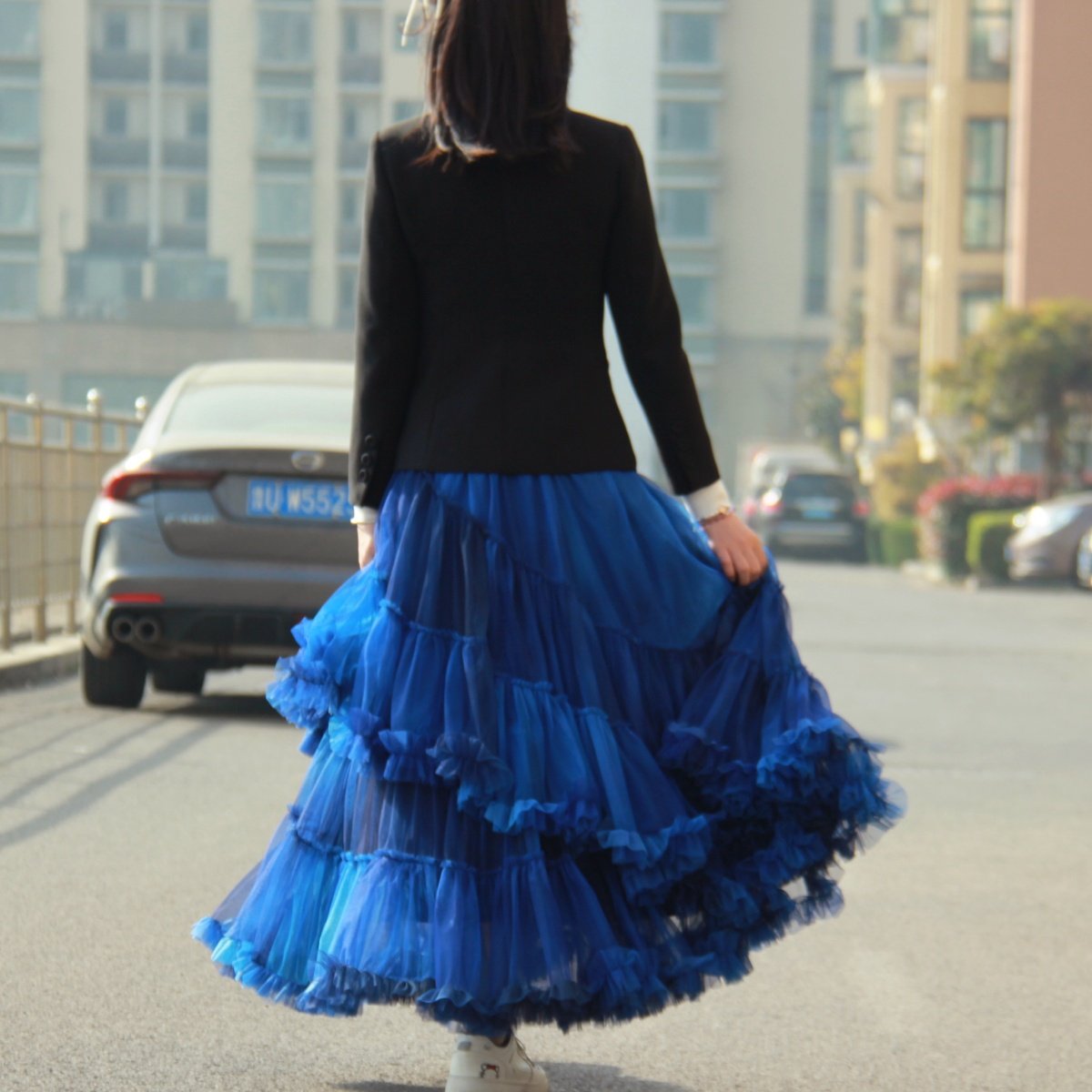 秋冬长款晕染渐变大摆半身蓬蓬裙高腰显瘦大摆纱裙蛋糕裙小众设计