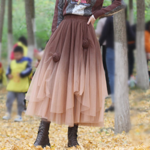 不规则伞裙甜酷大摆手工花朵定制